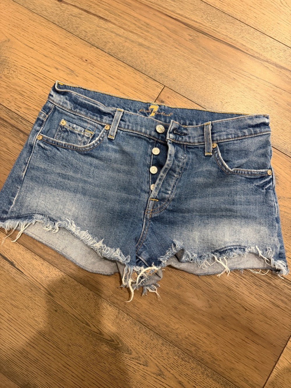 7 For All Mankind Distressed Light Blue Cut Off Denim Shorts - worn 1x - SZ 27